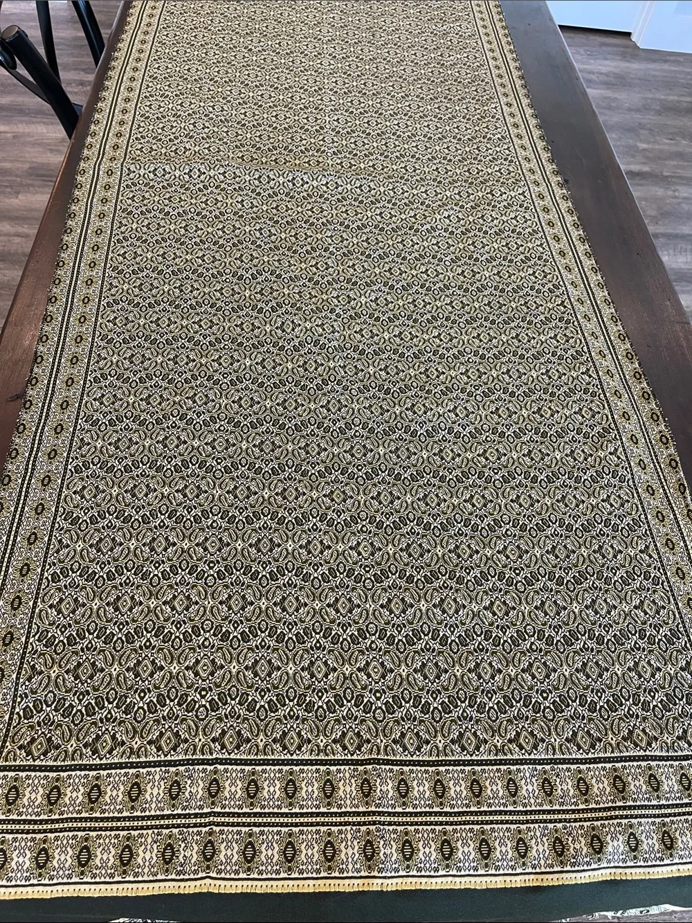 AboElela Egyptian Tapestry Runner/Shawl Green/Gold/Cream